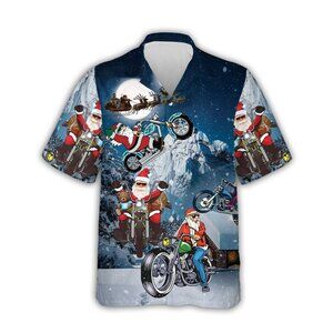 Cool Santa Claus Ride Motorbike Christmas Hawaiian Shirt Xmas Aloha Unisex Shirt
